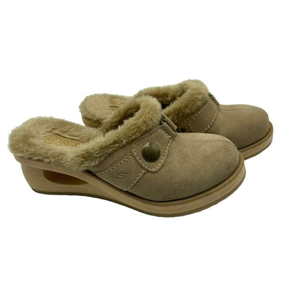 Skechers Cali Faux Fur Lined Mule Clogs Comfort Shoes Tan Size 8 - Picture 1 of 7